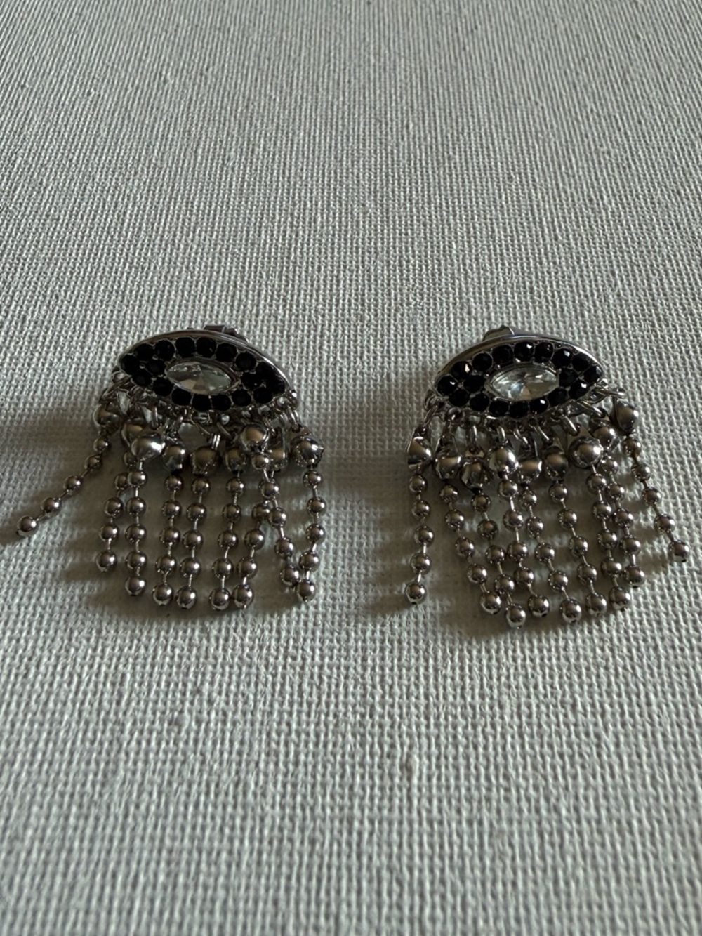 NEW Nordstrom Silver-Tone Black Accent Fringe Clip Earrings